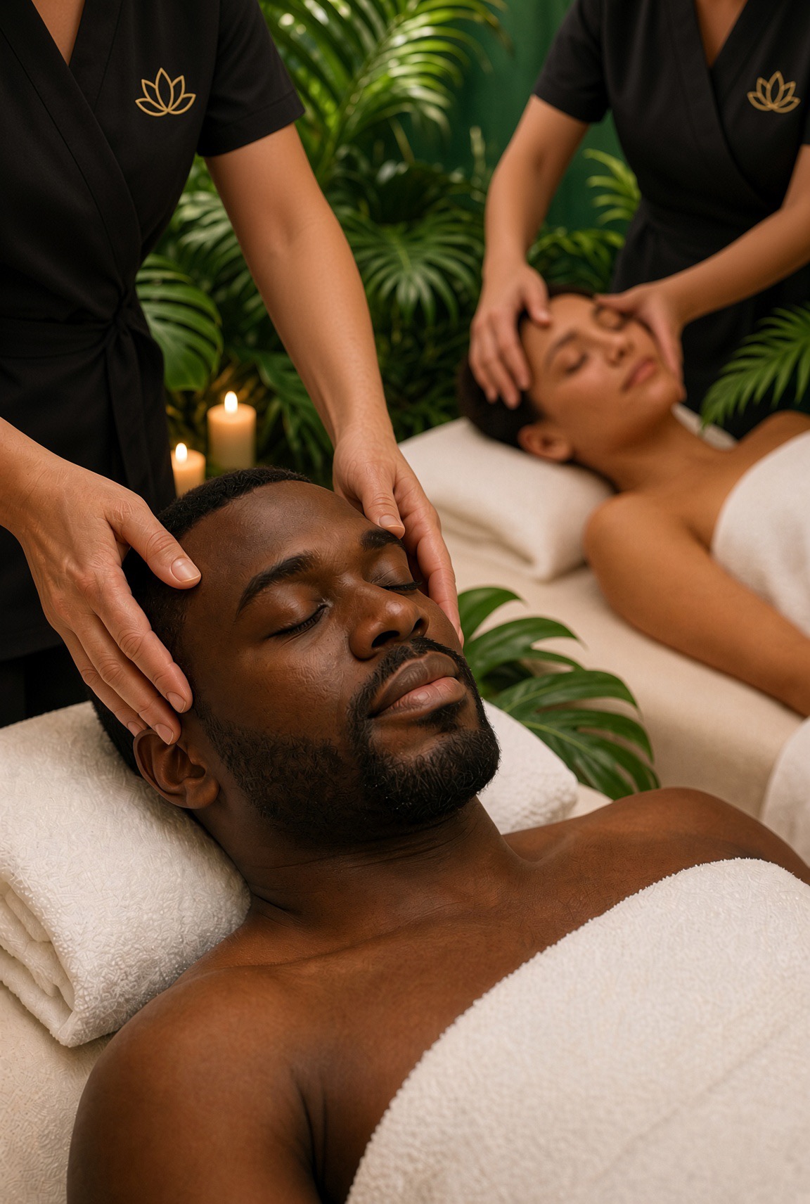 Couples massage at Palm Haven Spa, two guests side by side